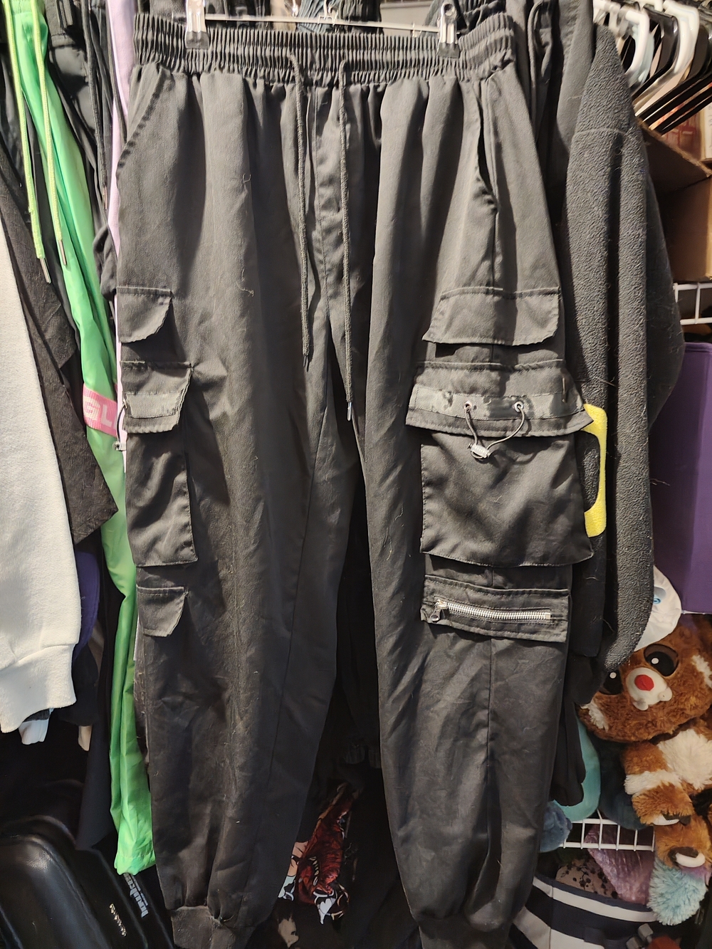 Black Cargo Jogger Pants with Drawstring Waist